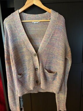 Re/Done Pastel Multicolor V-Neck Button Cardigan